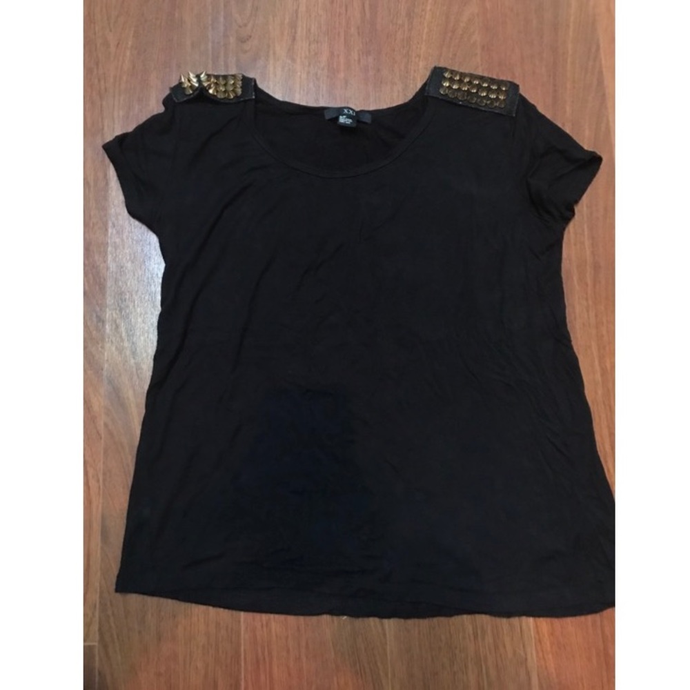 Black Studded Shoulder Tee